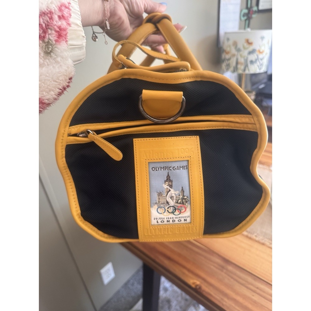 VTG 1996 Coach USA MADE Olympics Duffle Bag Yellow/Black Leather/Nylon Charm+Tag - Picture 2 of 10